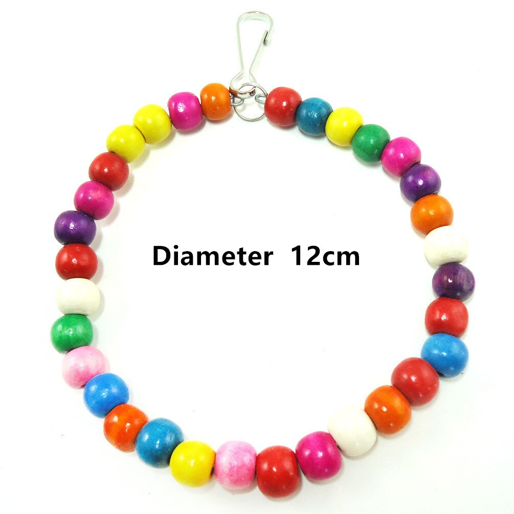 Natural Wooden Parrots Swing Toy Birds Colorful Beads Bird Supplies Bells Toys Perch Hanging Swings Cage for Pets parrot toys: Diameter  12cm