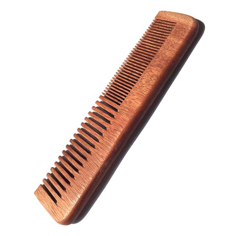 Peine de madera de sándalo 2 en 1 para hombre, combinación de dientes finos gruesos y anchos, herramienta de estilismo de peluquería de cabeza Vintage portátil