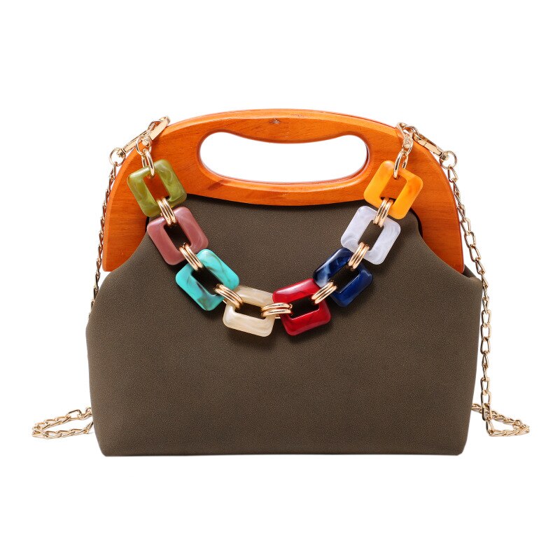 Hout Clip Shell Tas Voor Vrouwen Kleur Keten Luxe Handtas Zacht Lederen Schoudertas Vrouwelijke Brand Crossbody Tas Portemonnees: Green shoulder bag