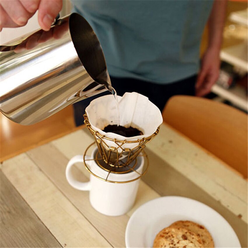 Metal Coffee Filter Hand Punch Coffee Filter Cup Reusable Folding V-shape Drip Funnel Filter Mug Tea Filter
