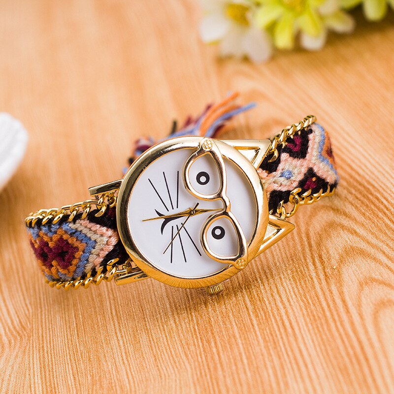 Montre Bracelet exquis pour femmes et filles, lunettes pour visage, en laine tressée de Style ethnique, Style à la , manuelle