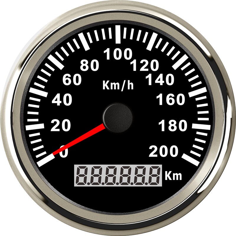 Digital 85mm gps speedometer båd marine bil speedometer universal auto tuning motorcykel instrument panel lcd 200km/h 9-32v: Sølv sort -200kl