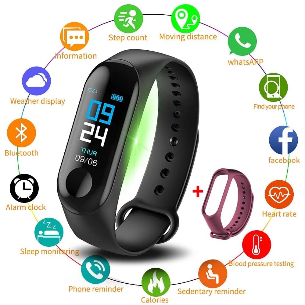 M3 Smart Bracelet Heart Rate Blood Pressure Health Waterproof Smart Watch Bluetooth Watch Wristband Fitness Tracker Smart Watch