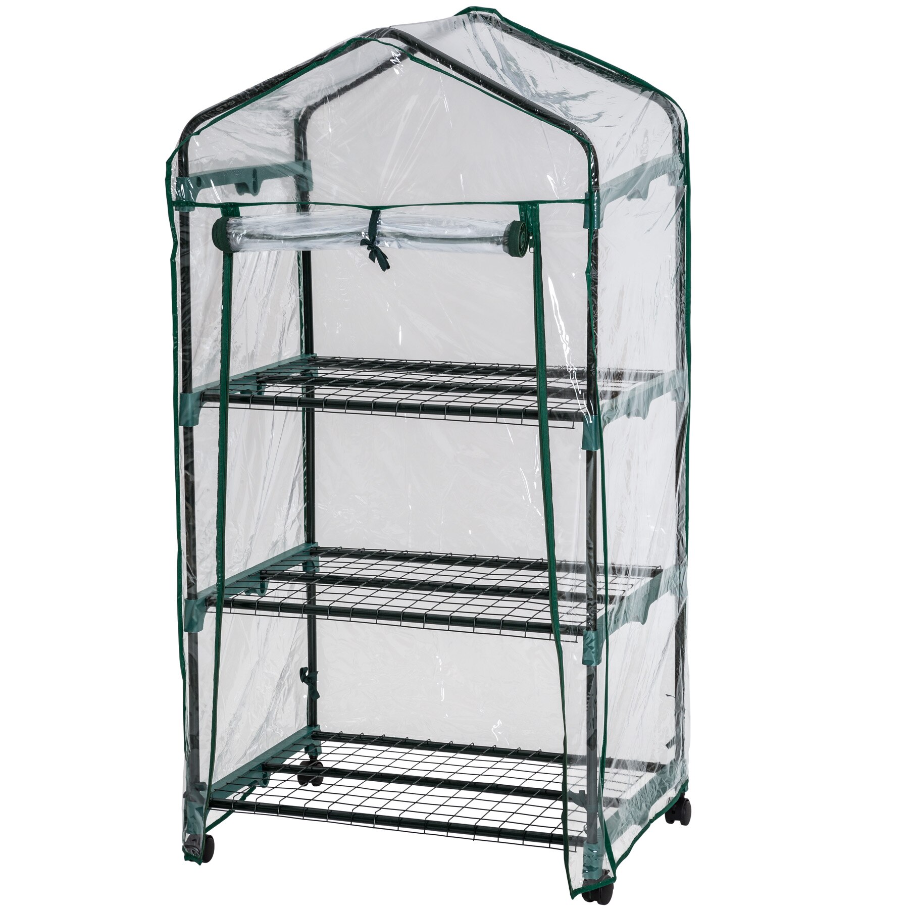 Tectake Invernadero con 3 estantes 69x49x125 cm - invernadero de jardín para frutas y verduras, invernadero con estructura de acero y entrada enrollable, protección contra viento y lluvia, invernáculo para terraza con