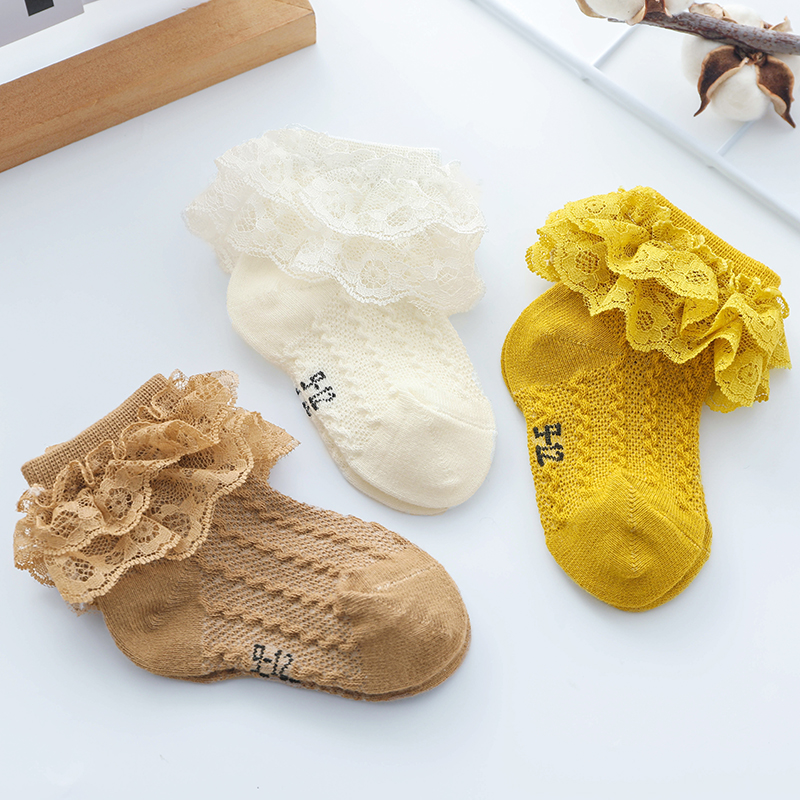 Kant Ruche Prinses Baby Meisje Sokken Zomer Mesh Ademende Katoenen Sokken Effen Kleur Baby Kids Ankle Korte Sokken