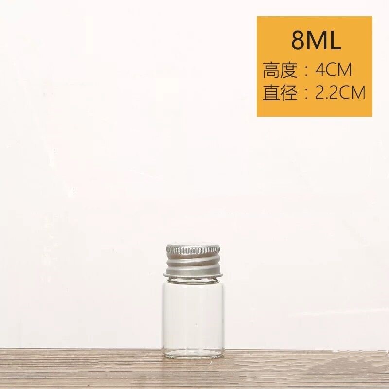 100pcs/lot 5/6/8/10/14/18/20/ 25ml Glass Bottles with Screw Cap Empty Spice Food Liquid Bottles Jars DIY Crafts Vials Containers: 22x40mm 8ml