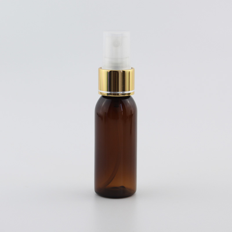 30ml Kleine Plastic Hervulbare Flessen Met Gouden Aluminium Sproeier Pomp 30cc X 50 Mist Spray Container Mini Parfum fles: Brown Bottle Clear