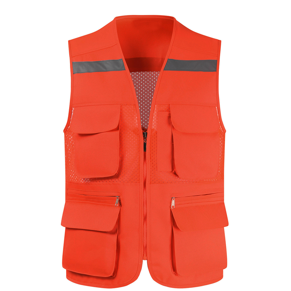 Men's Summer Mesh Fishing Vest Photography Work Multi-Pockets Outdoors Journalist's Vest Sleeveless Jackets: XXL / Brown