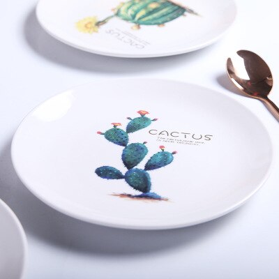 Platos de cerámica nórdicos creativos verdes platos hogar Hotel blanco redondo vajilla suministros de cocina casera