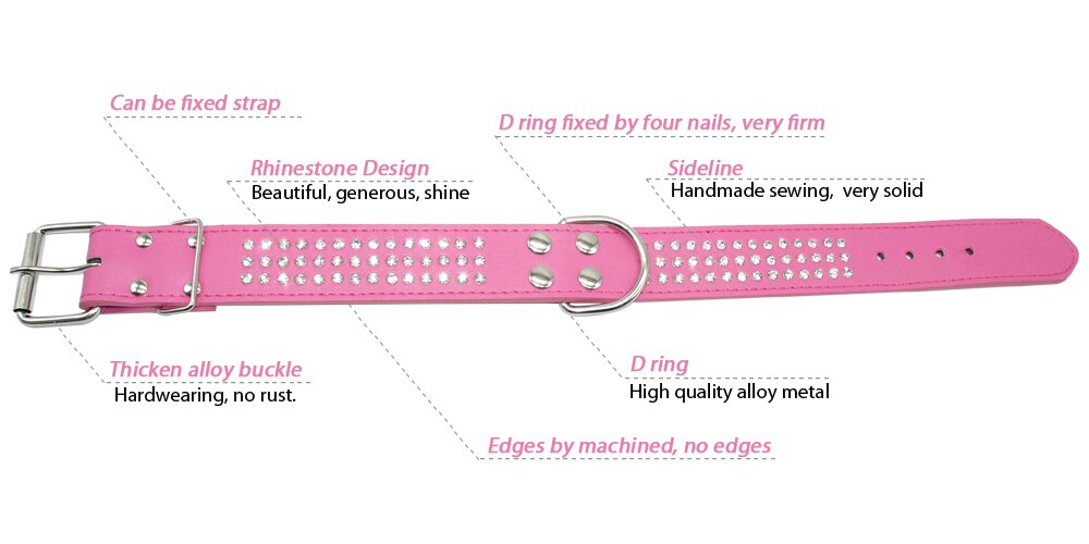 3 Rows Rhinestone Dog Collar Leather Dog Collars 1.5inch Wide For Medium Large Pet 5 Colors 2 Sizes