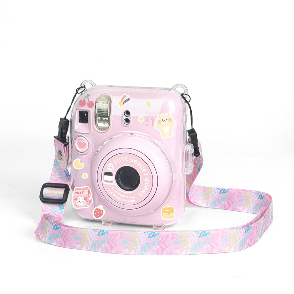 Funda transparente para cámara Fujifilm Instax Mini 12, funda protectora para bolsa de transporte con correa para el hombro, bolsa de almacenamiento de tres piezas