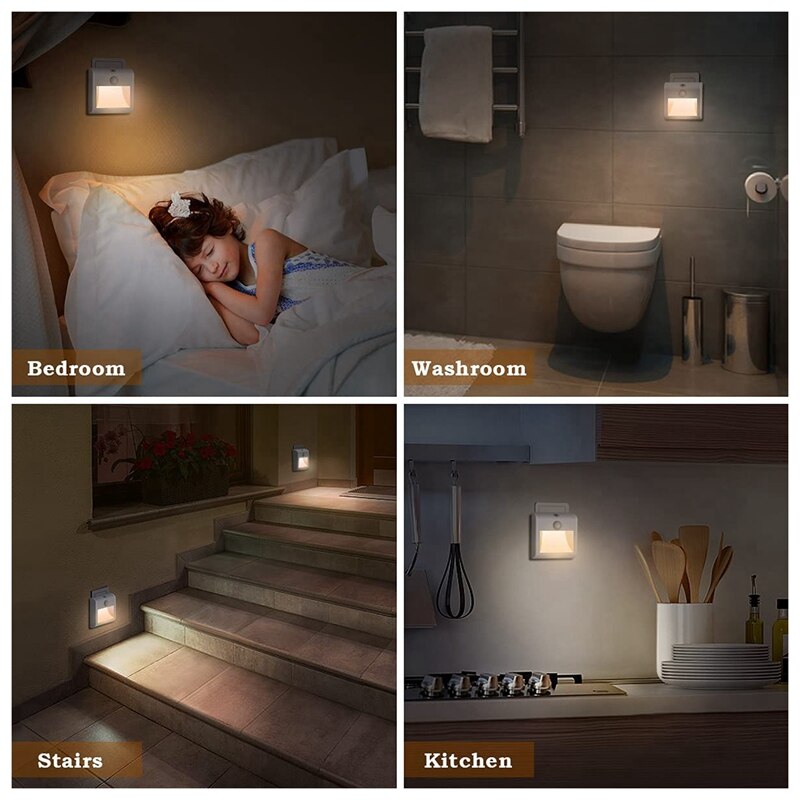 Night Light Socket,Children&#39;s Night Light With Motion Sensor Twilight Sensor (On/Auto/Off),For Bedroom,Staircase EU Plug