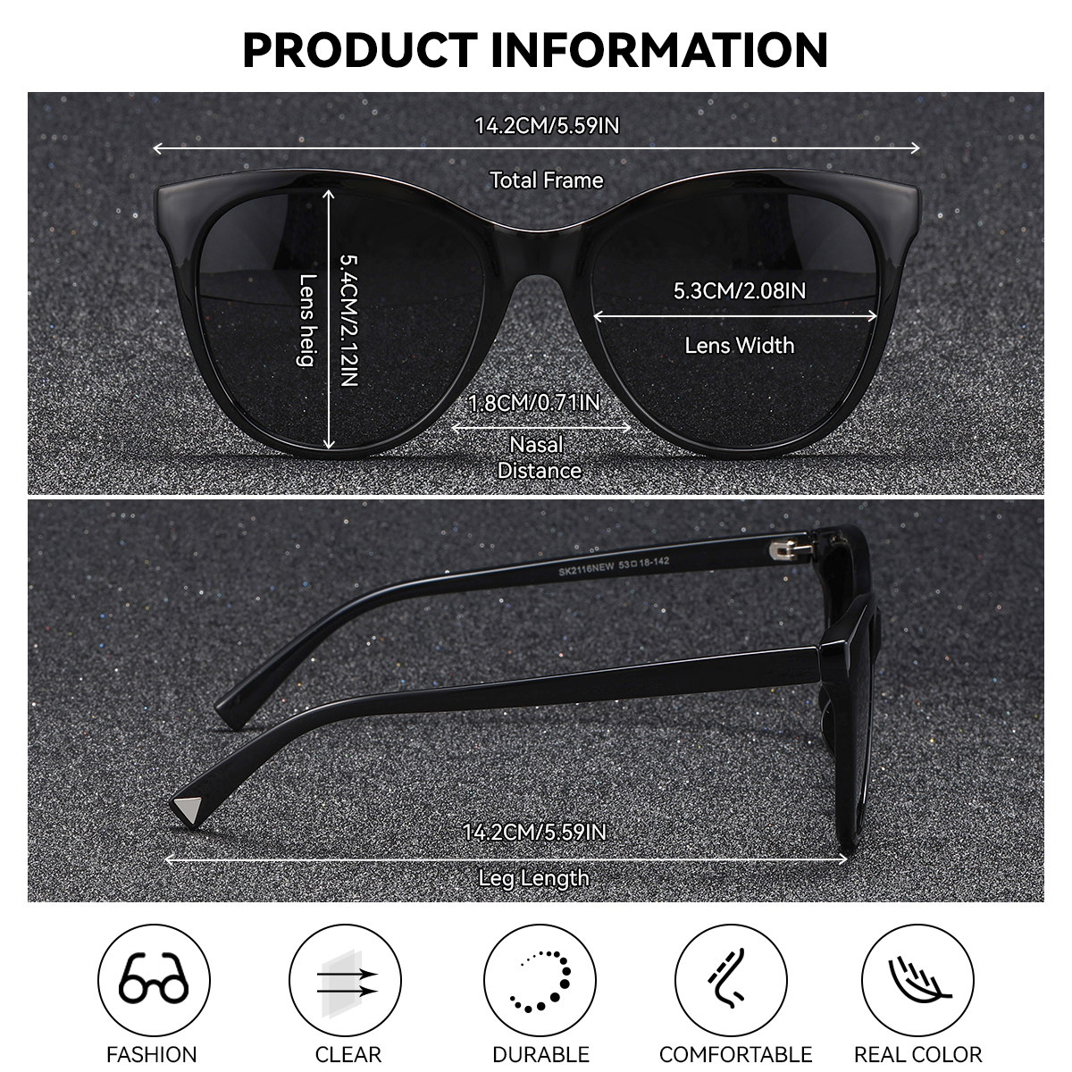 BARCUR Schöne Damen-Sonnenbrille, bequem, langlebig, transparent, PC-Katzenaugen-Rahmen, Party, Reisen, UV400, polarisierte Sonnenbrille, bestes