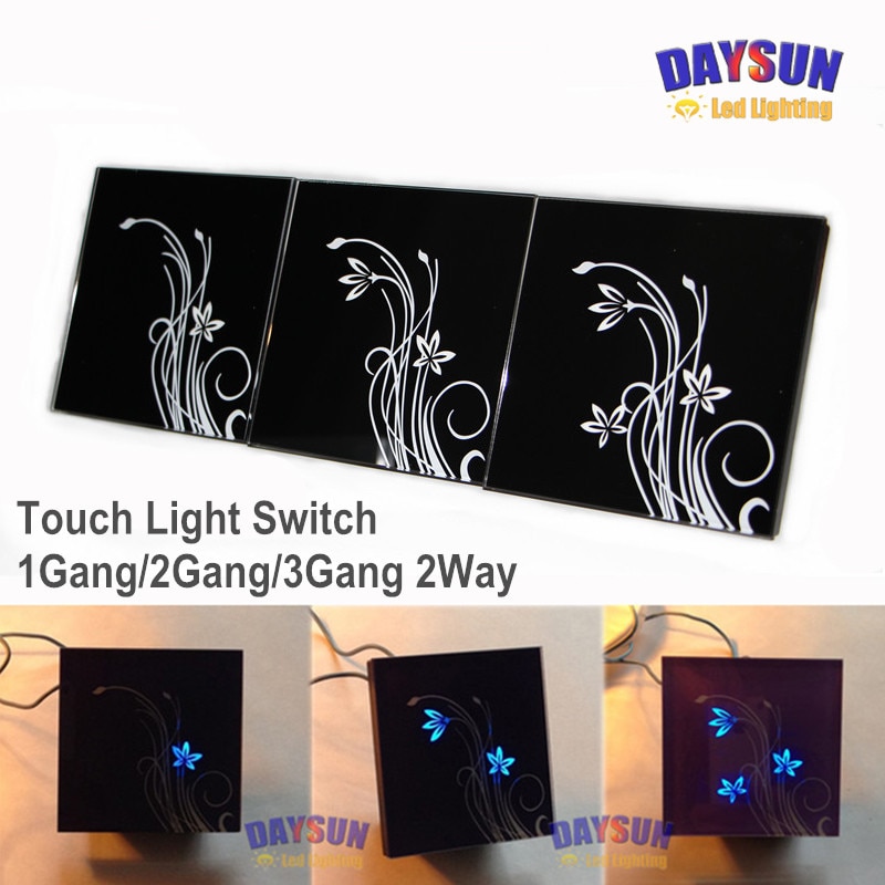 Light Switch Touch Wall Switch 1Gang/2Gang/3Gang 2Way Touching Light Switch White/Black Crystal Glass Switch Russia Popular