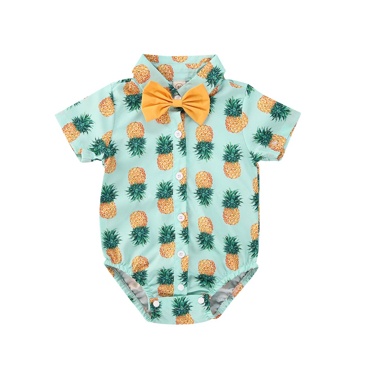 0-18M Nieuw Zomer Gentleman Kinderen Jongens Body 4 Kleuren Boog Korte Mouw Print Enkele Breasted Jumpsuits: D / 18m