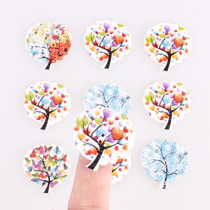 100pcs Gemengde Bomen 2 Gat Houten Knoppen DIY Decor Voor Kind Kleding Naaien Knoppen Ambachten Scrapbooking Accessoires Decorativo E