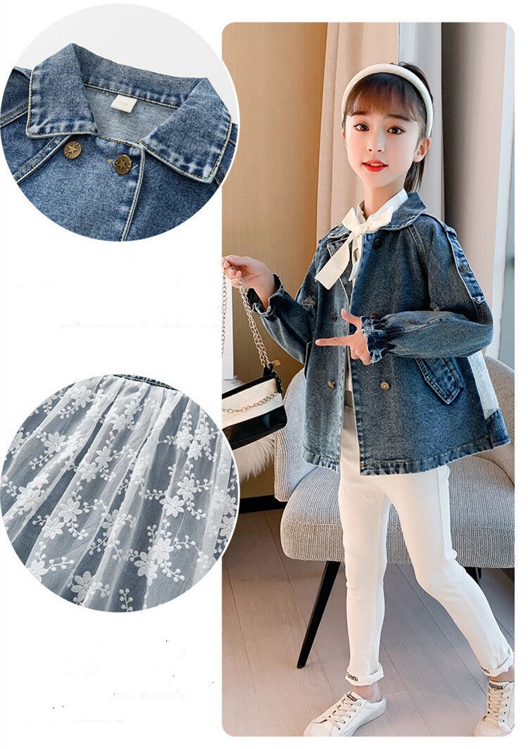 Tiener Kleding Meisjes Denim Jasje Mode Kinderen Kant Jas Windjack Voor Tiener Denim Jas Kids Uitloper 4 11Y