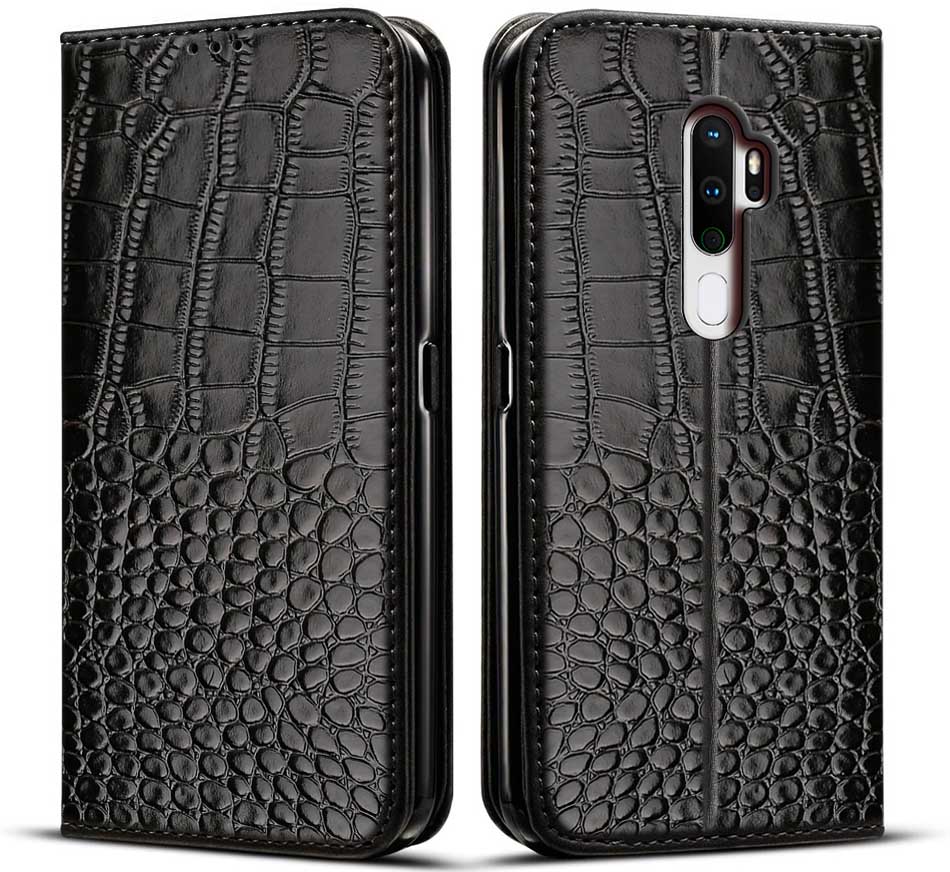 Funda abatible de cuero para OPPO A9 , carcasa tipo billetera para OPPO A5 A 5, funda de silicona para el teléfono móvil, carcasa parachoques para OPPOA9 A 9: OPPO A9 2020 / Black