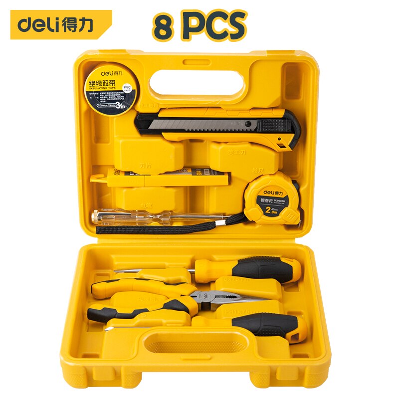 Mechanic Wrench Tool Hand Tool Set Auto Repair Mixed Tool Combination Package Hand Tool Kit with Plastic Toolbox Storage Case: 8 PCS