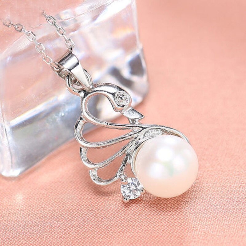 DMCSFP005 6-7 Mm Zwaan Vorm Parel Sieraden Sets Echte 925 Sterling Zilveren Zwaan Parel Hanger/Oorbellen Voor vrouwen: White pendant