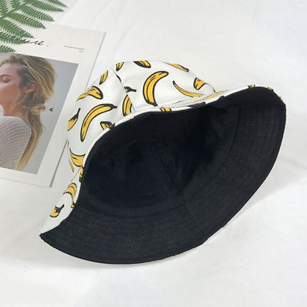 Trykt banan ananas unisex spand hat udendørs bred skygge foldbar anti-uv street hip hop cap sol hatte jul