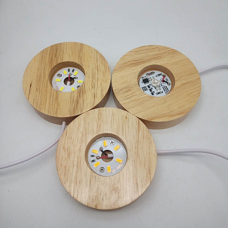 Base de lámpara de madera 3D, Base redonda de luz cálida de noche, soporte de pantalla LED para Bola de pirámide, esferas de cristal, accesorios de iluminación para bricolaje