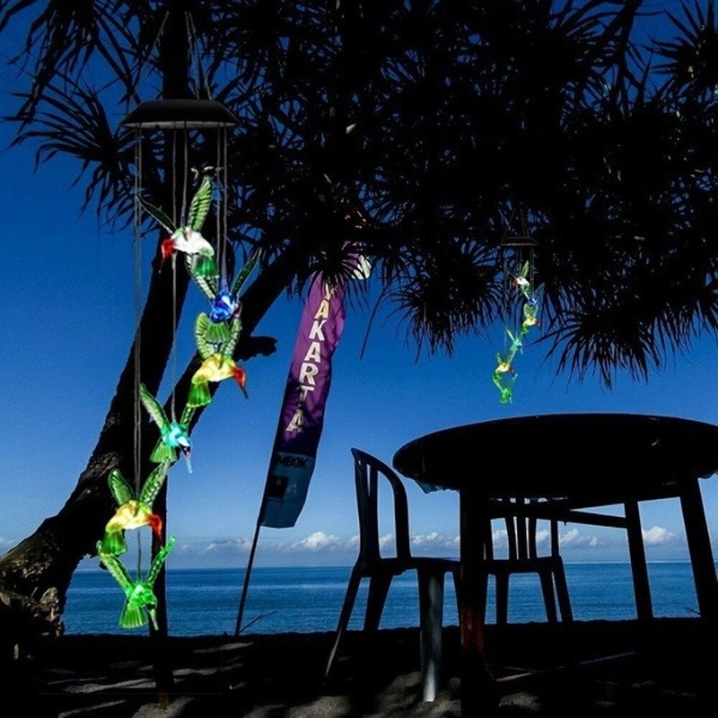 Kleur Veranderende LED Solar Powered Hummingbird Wind Chime Lights Yard Tuin Decor Lamparas Jardin Kerst Outdoor Grond Licht