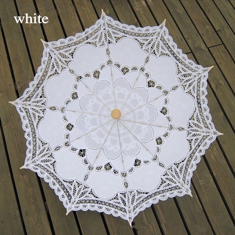 Sun Umbrella Cotton Embroidery Bridal Umbrella White Ivory Battenburg Lace Parasol Umbrella Wedding Umbrella Decorations