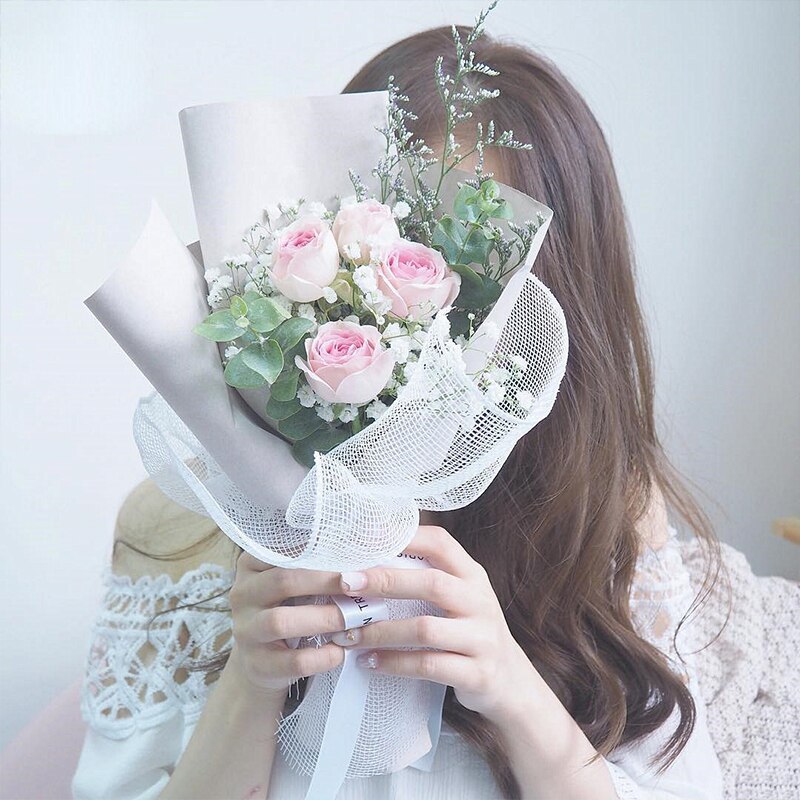 Korean Mesh Lace Wrapping Paper Gauze Flower Packaging Supplies Plain Color 10yard