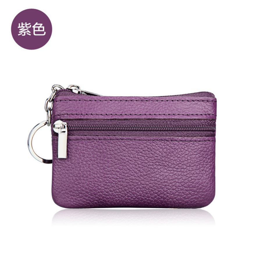 Brand Women Vintage Faux Leather Coin Purse Lady Short Small Coin Purse Soft Wallet Clutch Two Zipper Bag: Purple