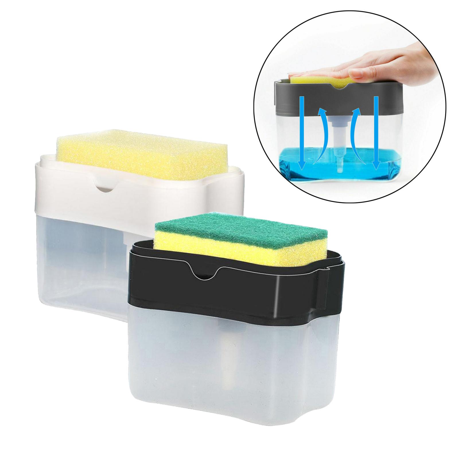 Multifunctional Sponge Rack Soap Dispenser, 2 in 1 Dishwashing Liquid Dispenser for Kitchen Sink