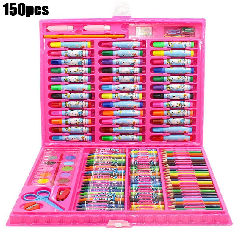 208 PCS Kid Draw Set Colored Pencil Crayon Watercolors Pens Drawing Set Toy Drawing Art Marker Pens School Supplies Kid: 150 PCS Red