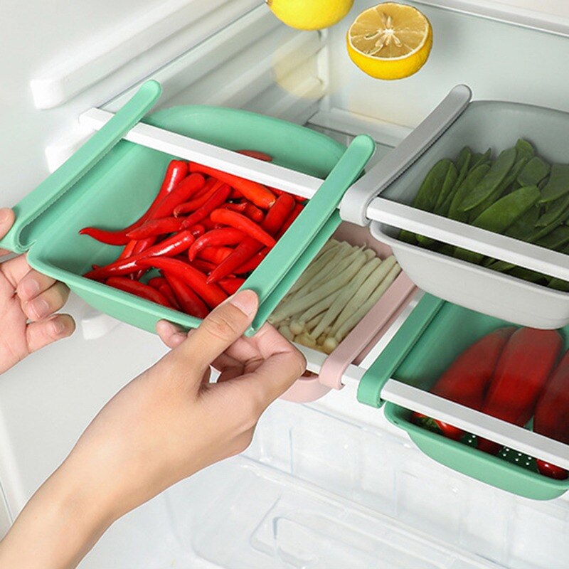Fridge Drawer Organizer Pull Out Bin Fridge Shelf Holder Storage Box Fit for Most Refrigerator Pantry Food Storage Rack