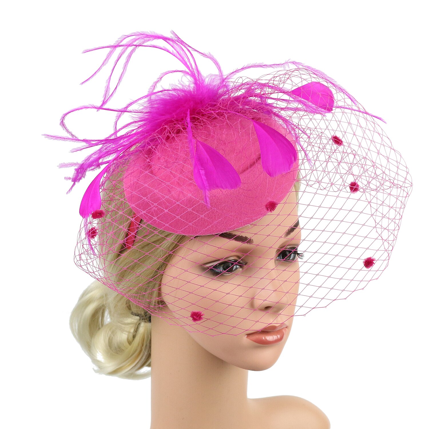 Frauen Fascinator Hütte Hochzeit Kirche Party Netz Schleier Stirnband Hütte Haar Clip Stirnband Blume Dame Schleier Hochzeit Dekor: Rose rot