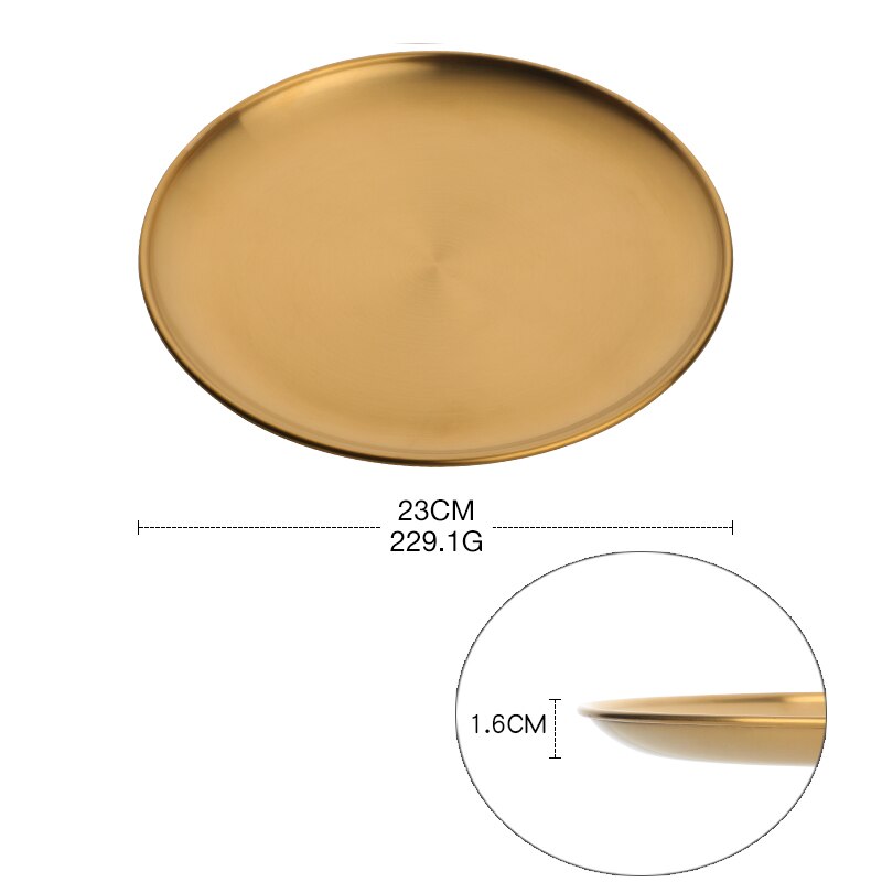 4Colors Stainless Steel Tableware Dinner Plate Food Container Salad Dessert Fruit Services Dish Western Steak Round Dessert Tray: 1gold