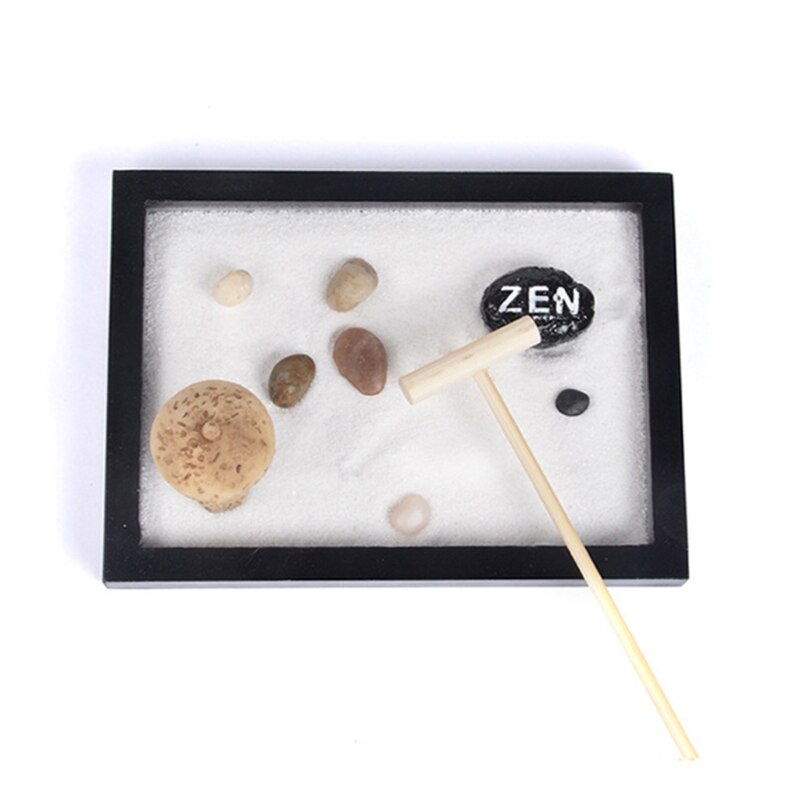 Japońnarty Zen ogród na biurko 6x4 cali duża taca biały piasek rzeka skały kamyki prowizji narzędzia zestaw stół biurowy akcesoria 85DA