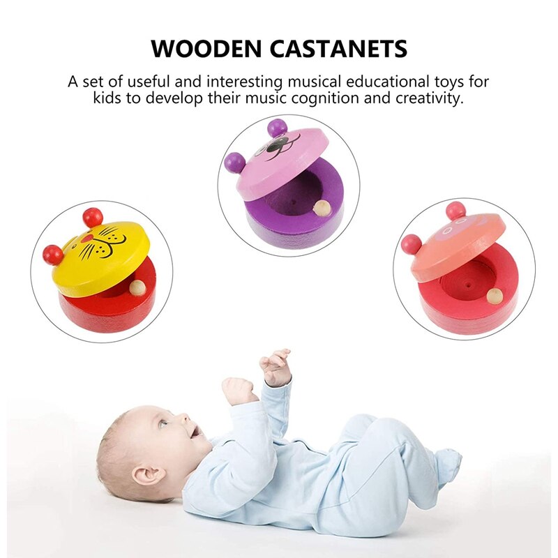 12 Pcs Musical Castanets Instrument Wooden Finger Castanets Percussion Rhythm Music Musical Instrument for Kids Adults