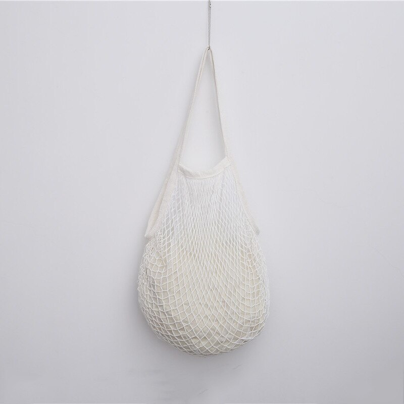 Grande taille main courte pratique Shopping maille sac coton fruits chaîne sac supermarché sac rôti: White