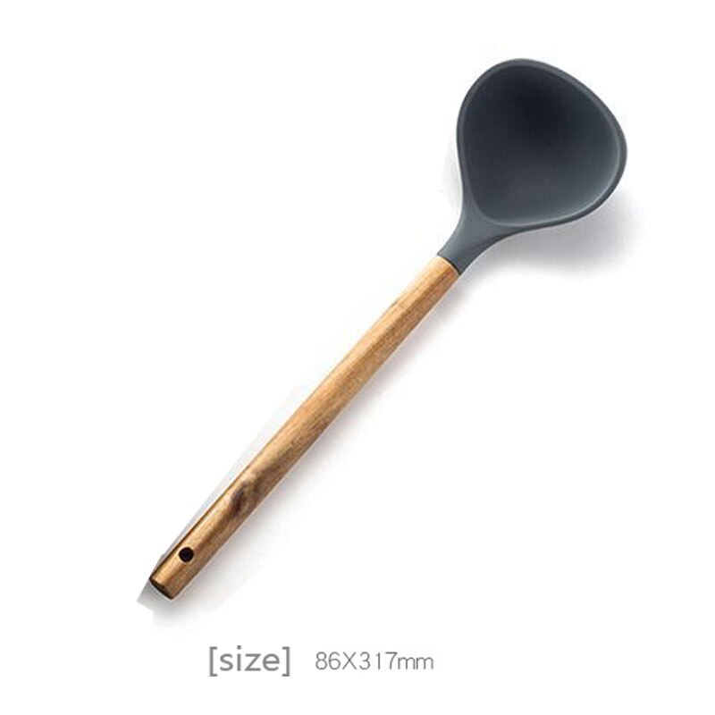 Kitchen Utensils Silica Gel Cooking Spoon Leaky Spoon Acacia Wood Spatula Wooden Handle Silicone Kitchenware Set Spatula: style 6