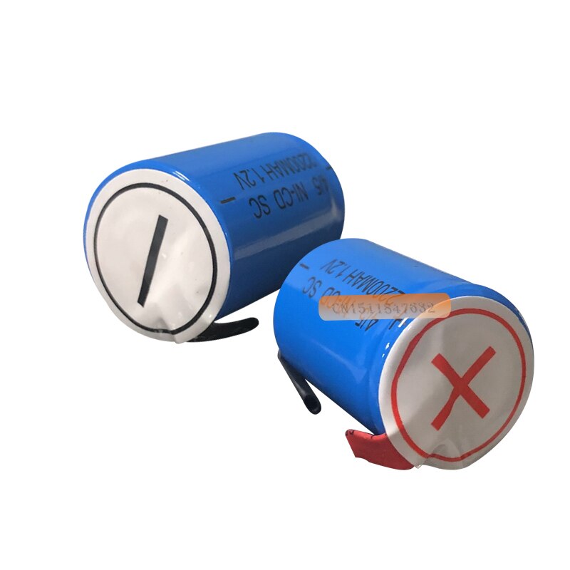 2PCS x Ni-Cd 4/5 SubC Sub C 1.2V 2200mAh Rechargeable Battery with Tab - Blue Color