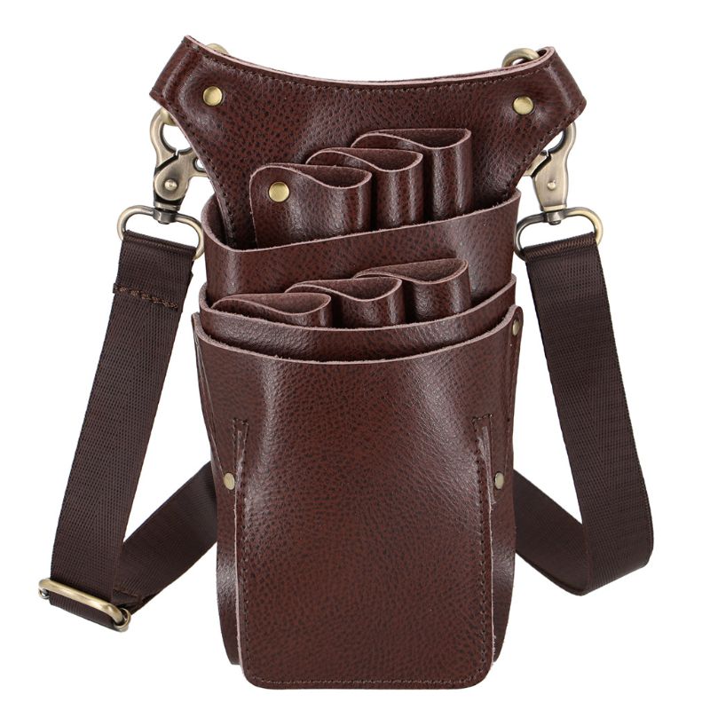 Hair Stylist Pocket Hairdressing Tool PU Leather Pouch Scissors Bag with Strap D0UD