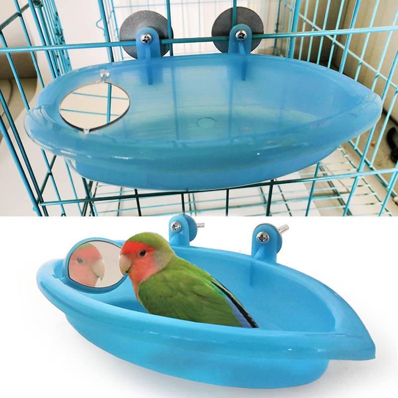 Sød fuglebadekar med fuglespejl lille ovalt fuglebadekar tilbehør til kæledyr stående kasse papegøje bad brusebad