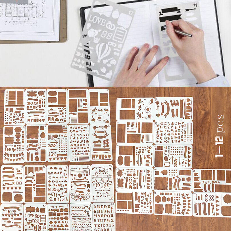 12/20 piezas Juego de álbum de recortes planificador Plantilla de dibujo de bricolaje planificador diario agenda Scrapbook Journal Stencil Set