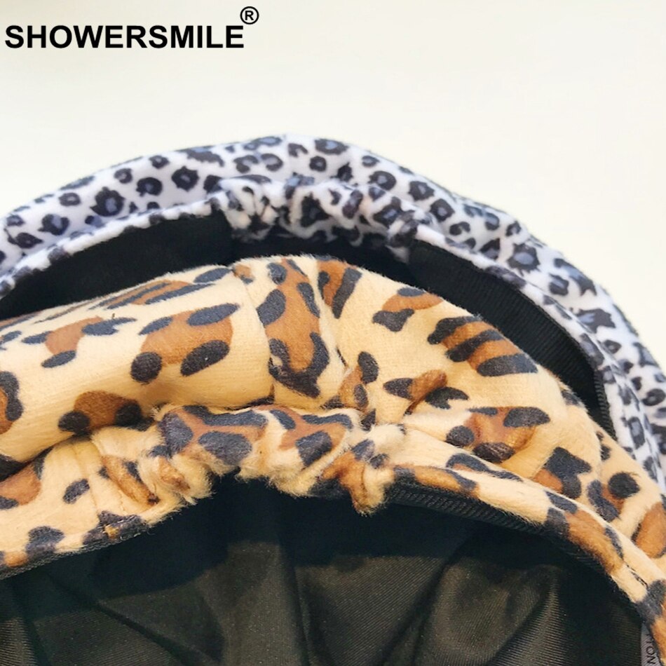 Showersmile newsboy hætter vinter bomuld ottekantet hat kvinder leopard afslappet maler hue vedbend kvindelige vintage flade hætter berets