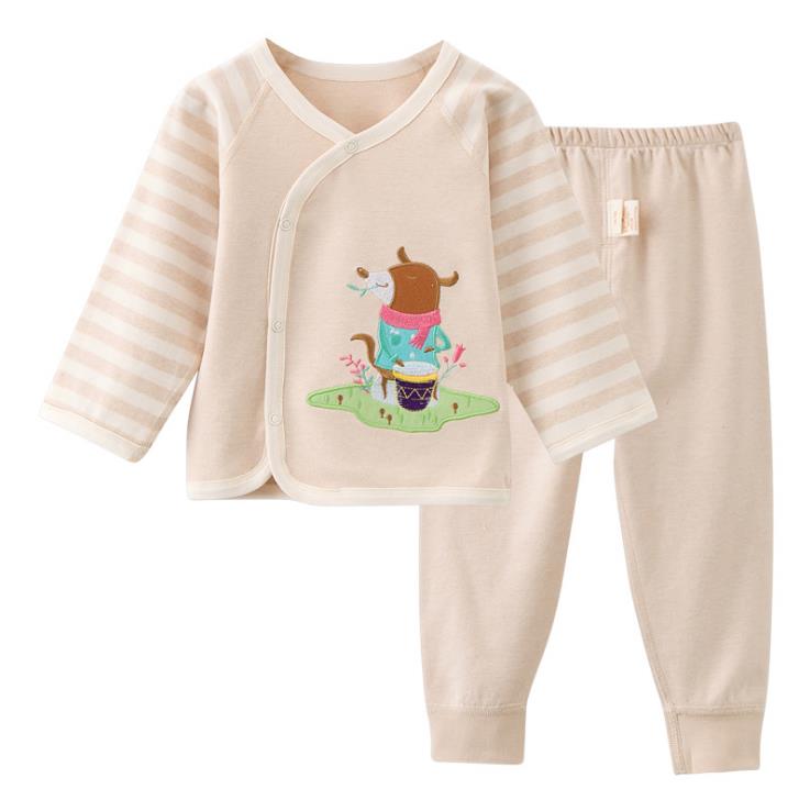 Pijamas bonitos de primavera y otoño para bebé, conjunto de ropa interior de algodón para bebé.: Caqui / 9 meses