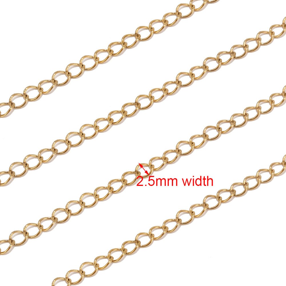 Bracelet en acier inoxydable, chaîne soudée, rallonge, collier rouge en vrac, 3.6mm de largeur, pour la fabrication de bijoux, DIY, arts manuels, 4m/lot: Gold 2.5mm Width