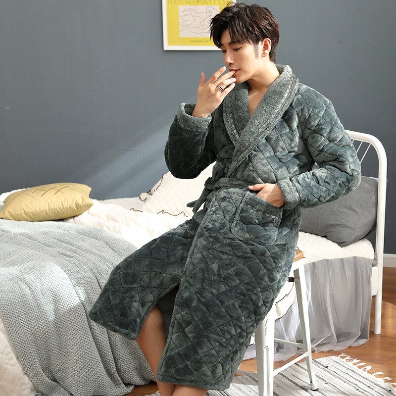 Autumn Winter Thick Warm Men's Kimono Robe Long Sleeve Casual Soft Plus Size L-3XL Men Robes Male Bathrobe