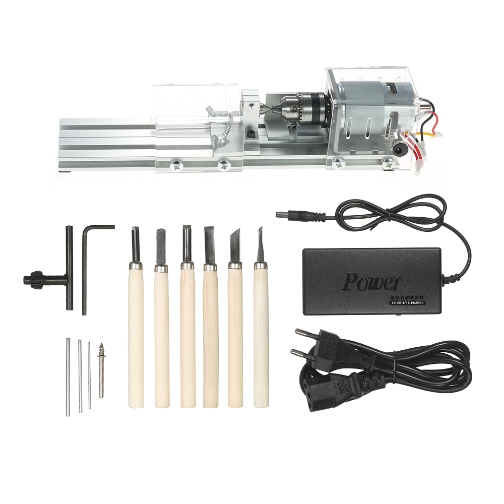Minimáquina de Torno DIY de 100W, minimáquina de Torno para carpintería, Torno de trabajo en madera, herramienta de taladro de pulido