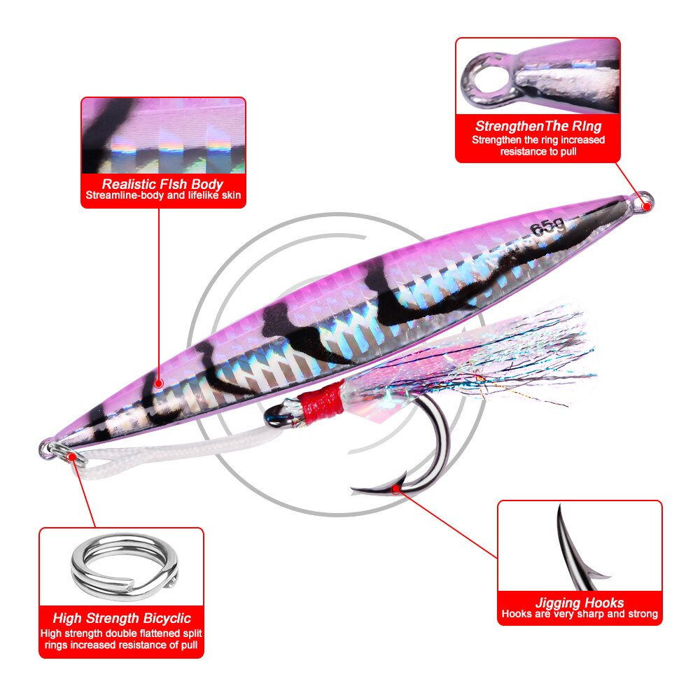 Leurre de pêche au gabarit 1 pièce leurres de poisson au plomb holographique à pas lent poids 65g-2.3oz matériel de pêche 11.5cm crochets appâts de bateau