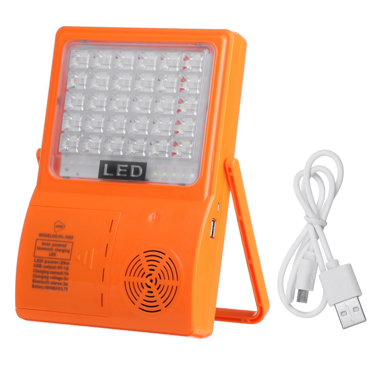 45 led multifunktionel bærbar solcelledrevet bluetooth musiklampe opladelig 5 tilstande udendørs camping nødbelysning: Orange